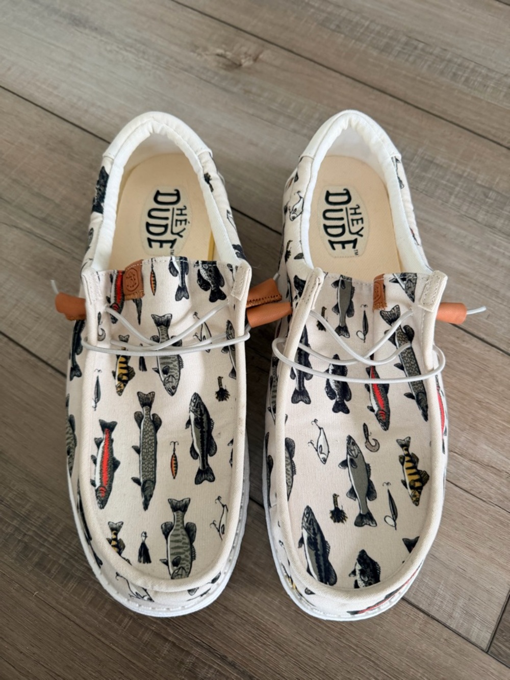 Hey Dude White Canvas Slip-On with Fish Label